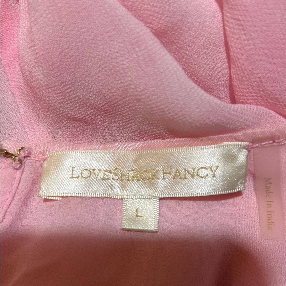 LoveShackFancy Pink Sheer Embroidered Blouse long Billowy Sleeves Size Large - Picture 10 of 10